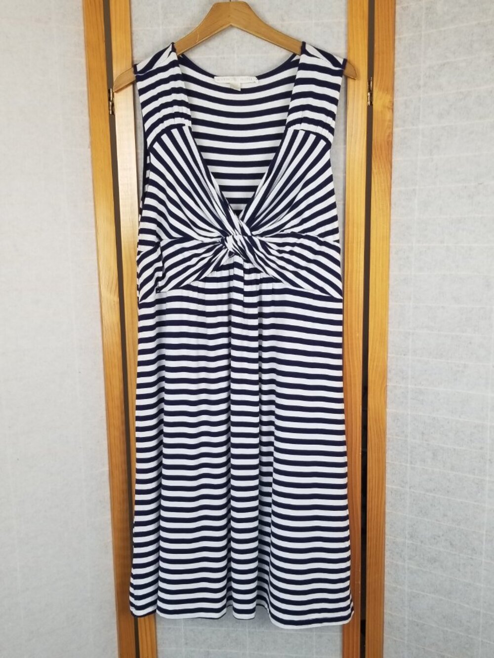 Boston Proper Navy & White Knot-Front Midi Dress